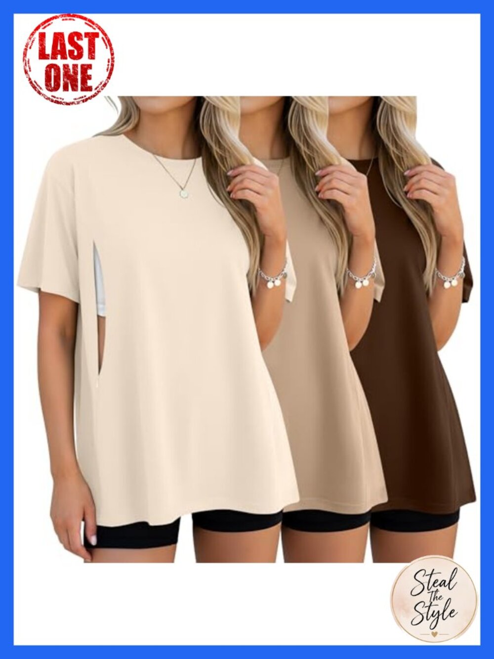 3 Pack Women's Oversize Nursing Tops Zip Breastfeeding Shirts